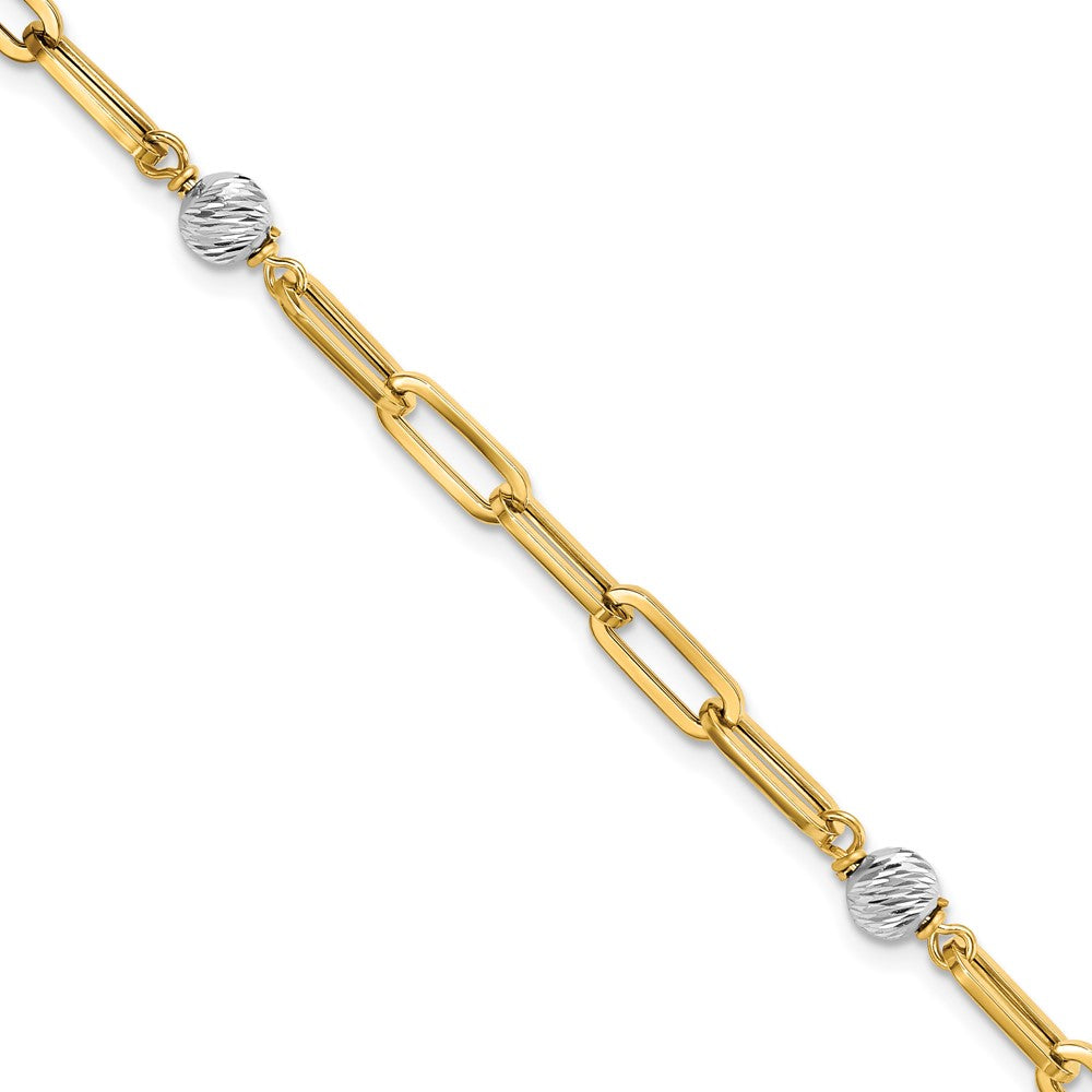 7.5 Inch 14K Two-Tone Polished D/C Beads & Fancy Link Bracelet
