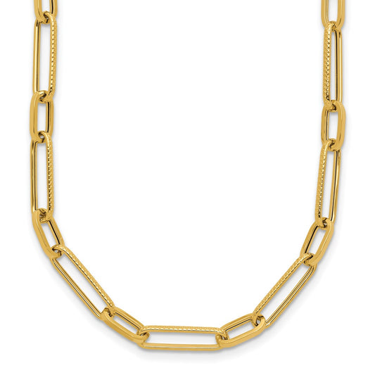 14K Yellow Gold Polished Fancy Oval Link Necklace