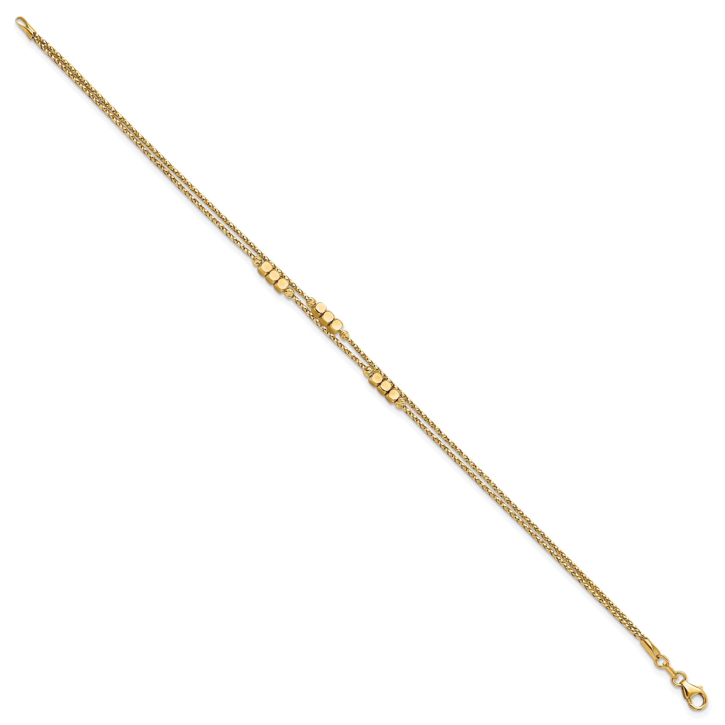 7.5 Inch 14K Polished D/C Beaded Double Strand Bracelet
