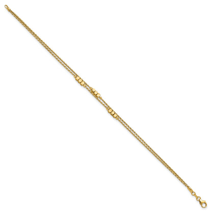 7.5 Inch 14K Polished D/C Beaded Double Strand Bracelet
