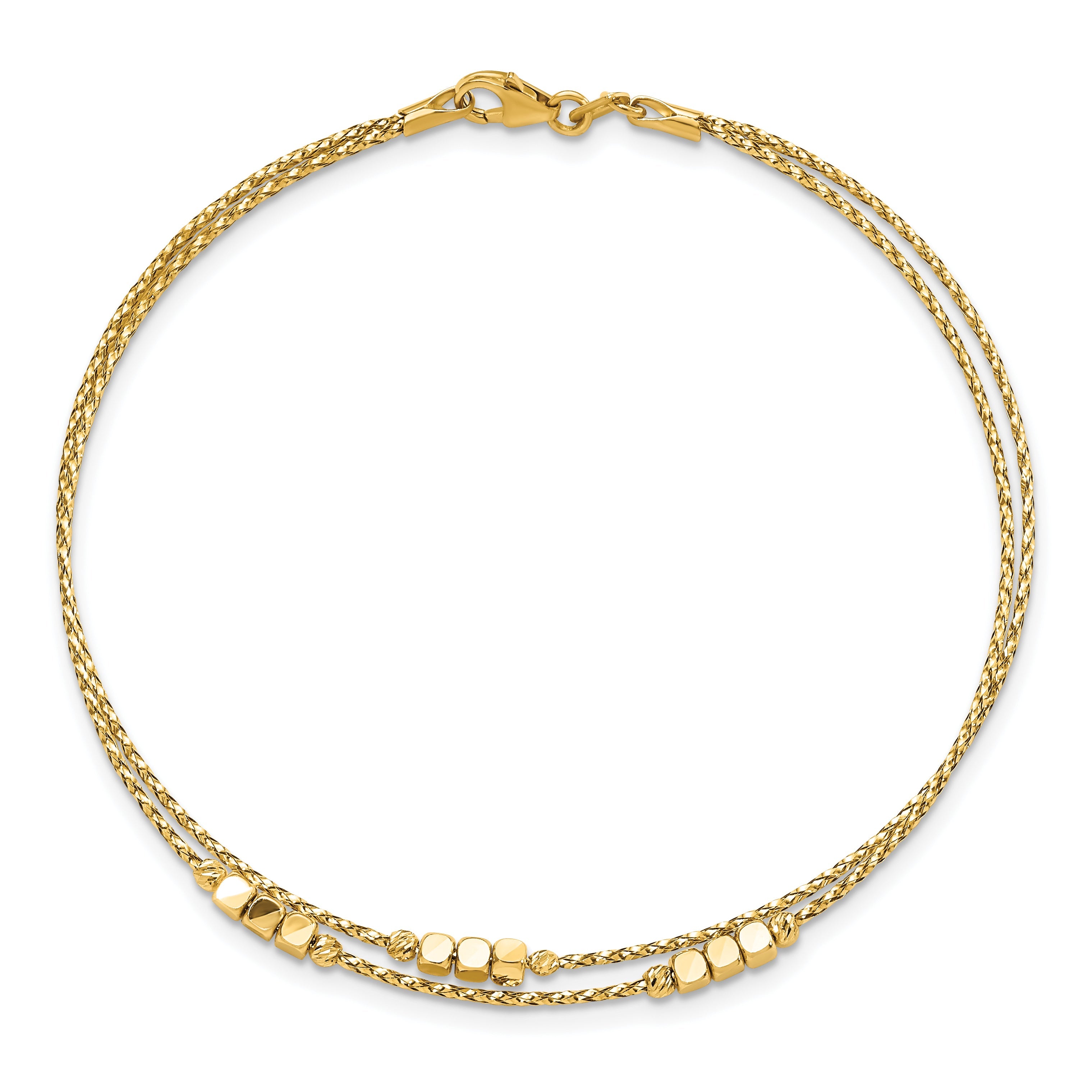 7.5 Inch 14K Polished D/C Beaded Double Strand Bracelet