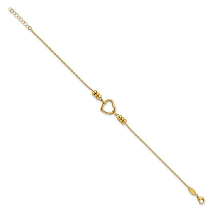 7.75 Inch 14K Polished Heart & Bead W/.75 In Ext. Bracelet