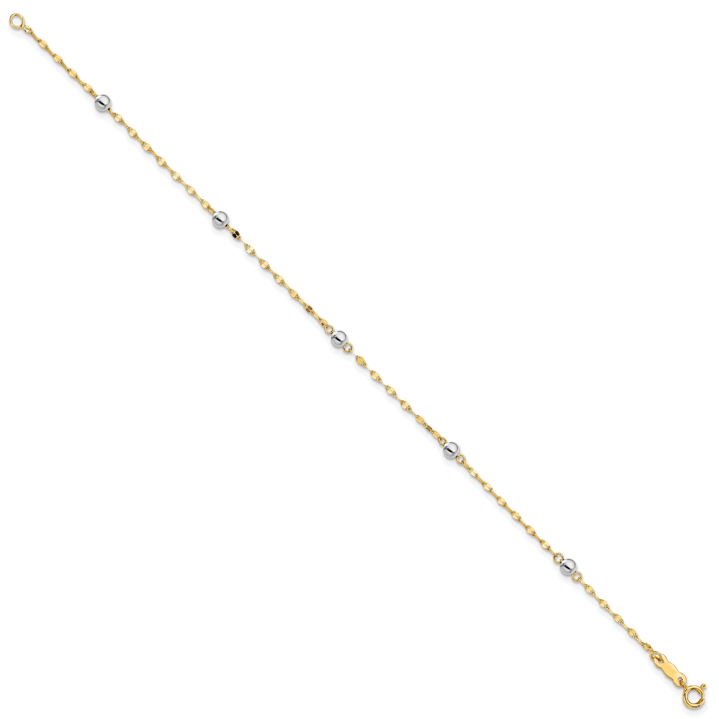 7.25 Inch 14K Two Tone Polished Bead Bracelet