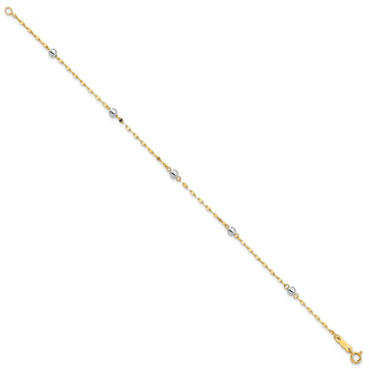 7.25 Inch 14K Two Tone Polished Bead Bracelet