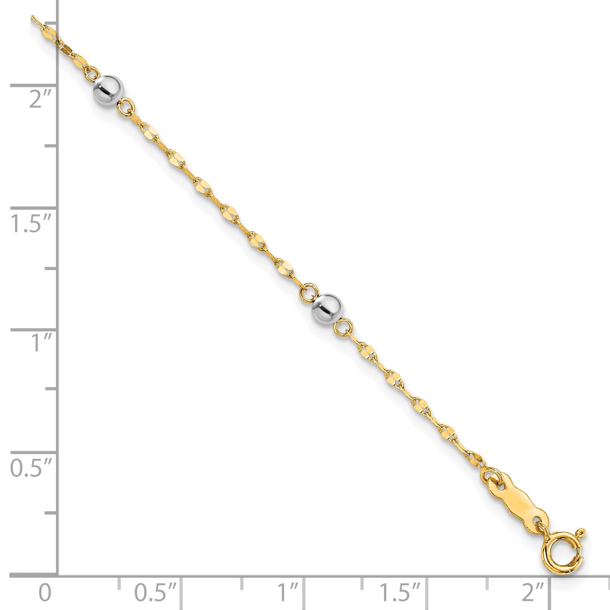 7.25 Inch 14K Two Tone Polished Bead Bracelet