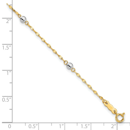 7.25 Inch 14K Two Tone Polished Bead Bracelet