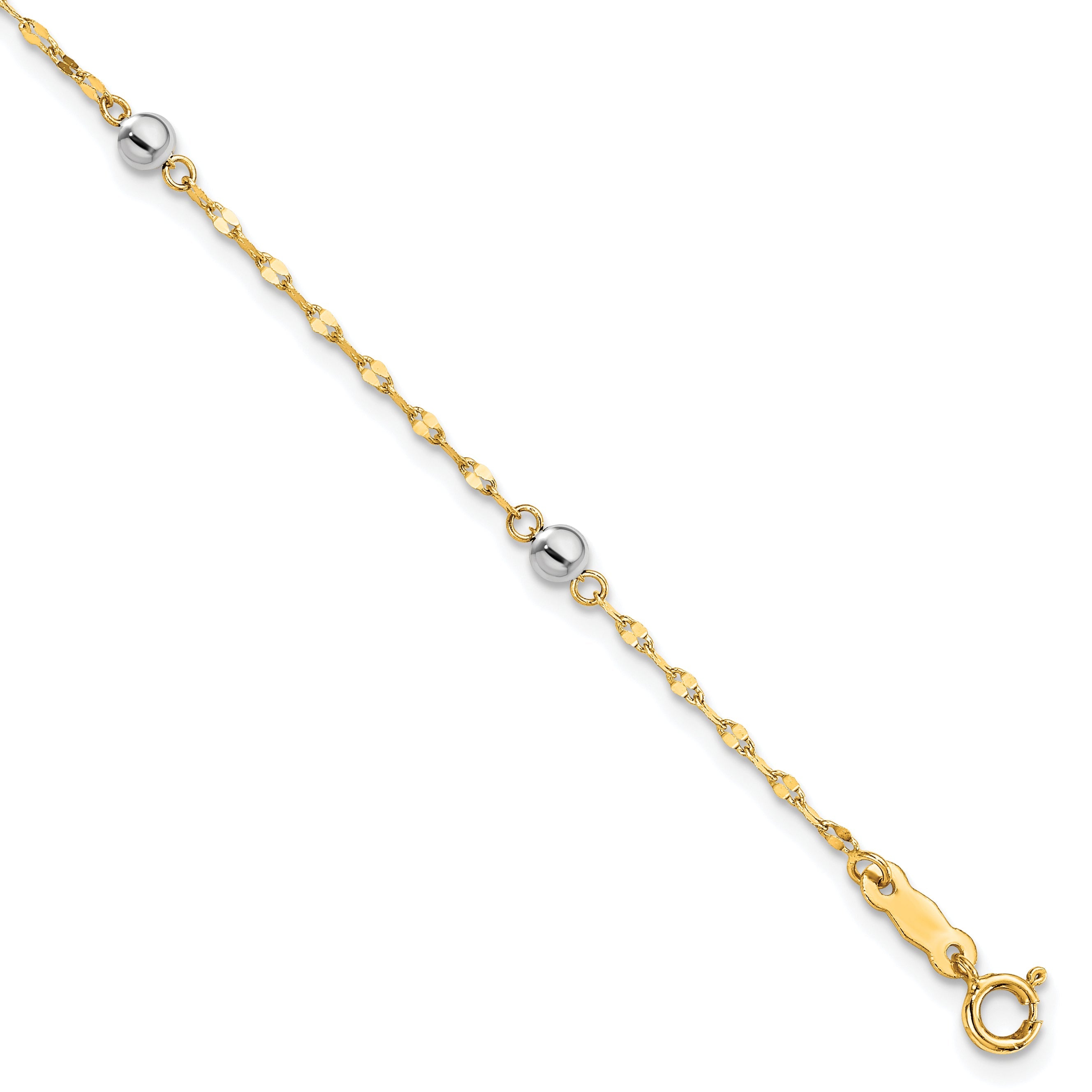 7.25 Inch 14K Two Tone Polished Bead Bracelet