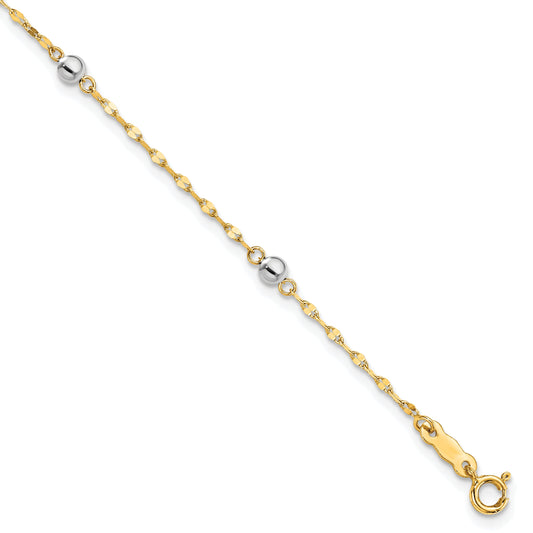7.25 Inch 14K Two Tone Polished Bead Bracelet