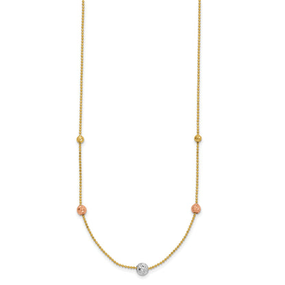 18 Inch 14K Tri-Color D/C Beads Beaded Chain Necklace