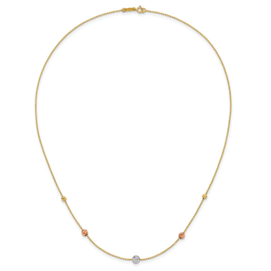 18 Inch 14K Tri-Color D/C Beads Beaded Chain Necklace