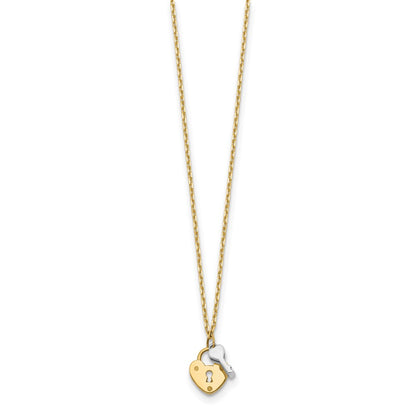 14K Two-Tone Heart Lock And Key Necklace