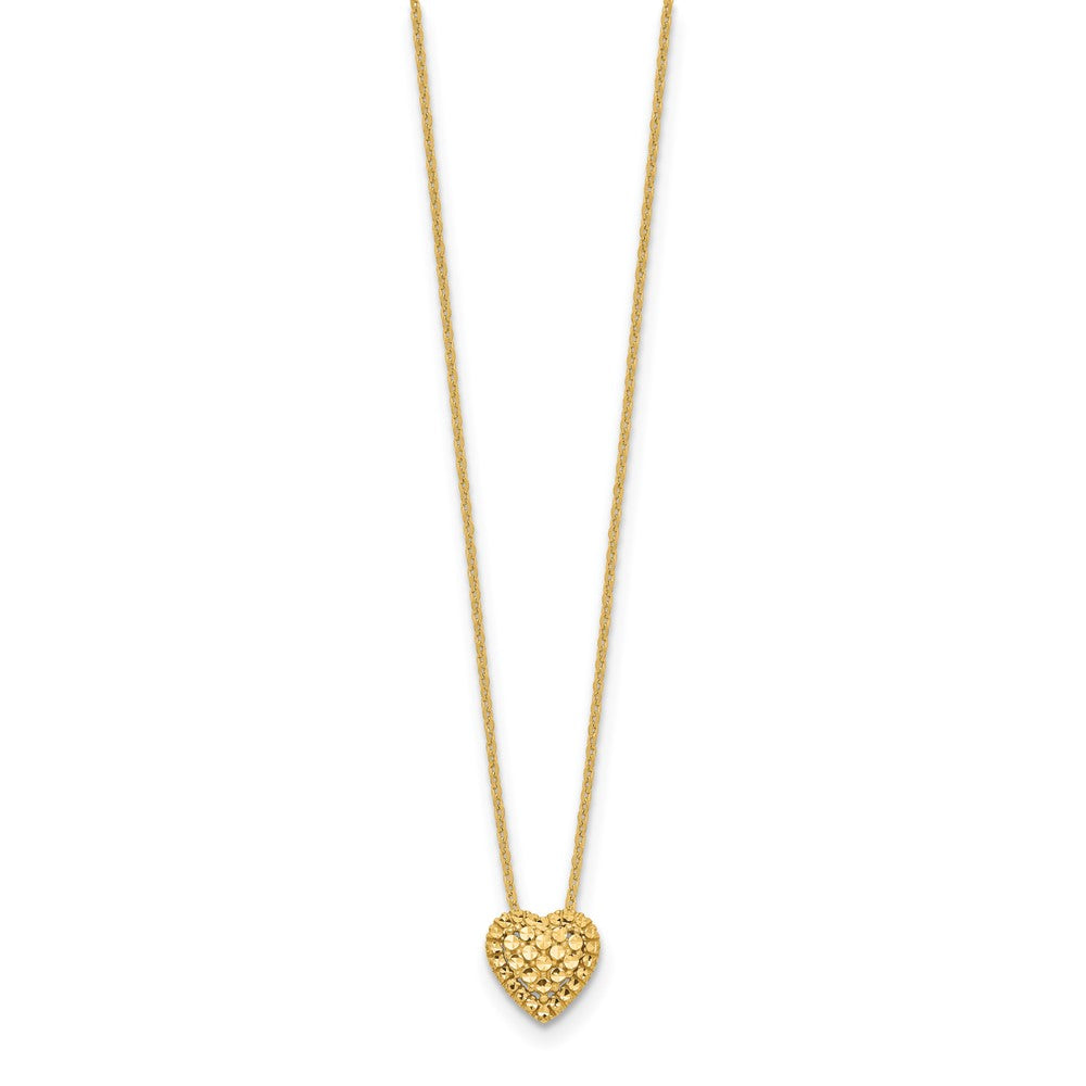 14K Yellow Gold Diamond-Cut Heart Slide Necklace