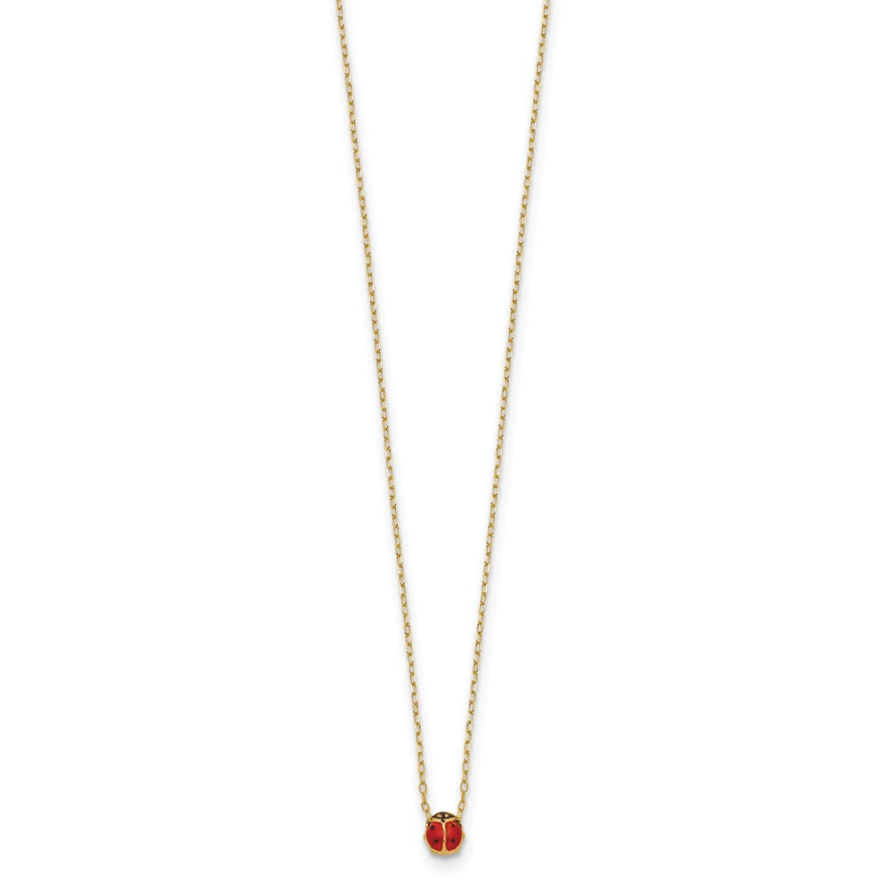 14K Yellow Gold Polished Enameled Small Ladybug 16.5In Necklace
