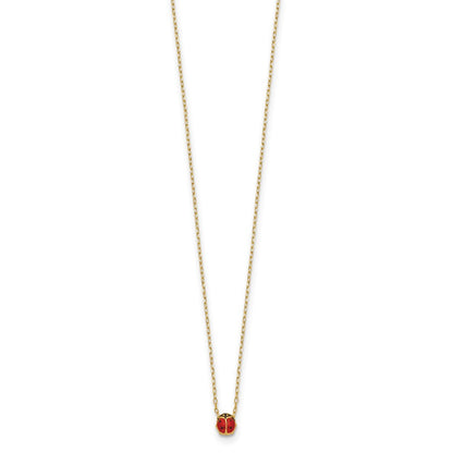 14K Yellow Gold Polished Enameled Small Ladybug 16.5In Necklace