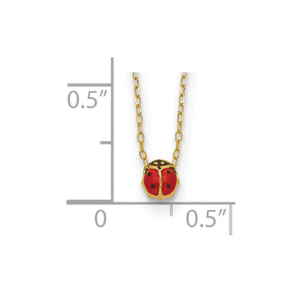 14K Yellow Gold Polished Enameled Small Ladybug 16.5In Necklace
