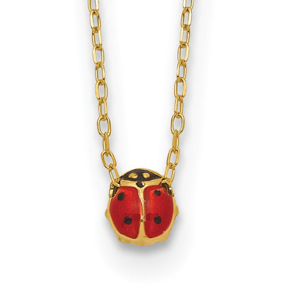 14K Yellow Gold Polished Enameled Small Ladybug 16.5In Necklace