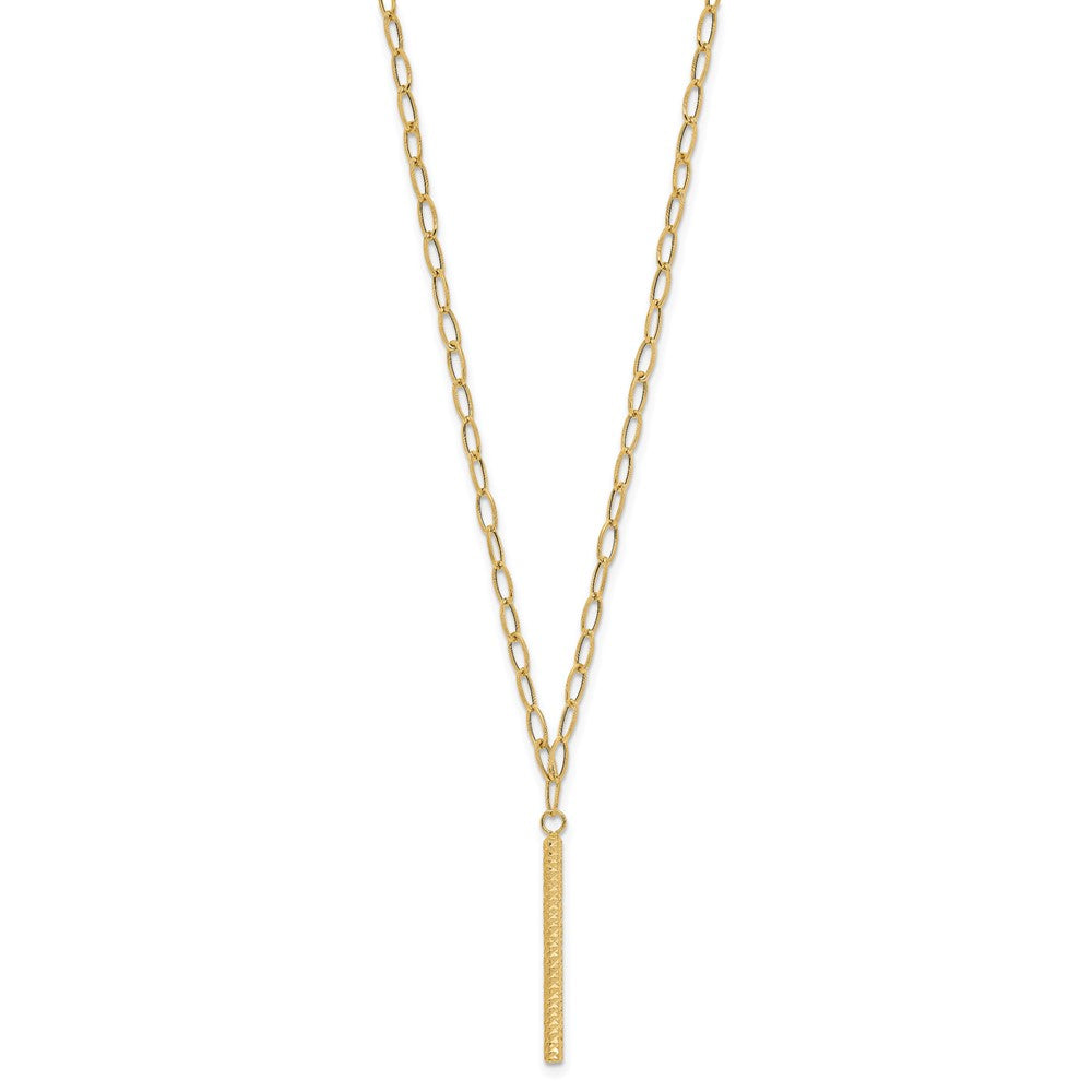 14K Yellow Gold Polished Oval Link D/C Bar Necklace