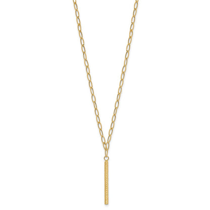 14K Yellow Gold Polished Oval Link D/C Bar Necklace