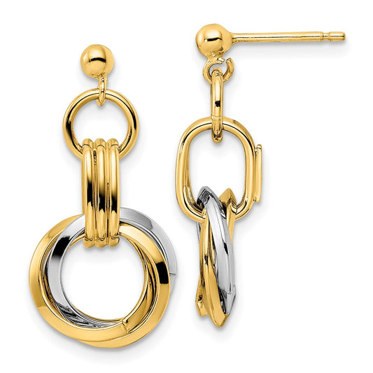 14K Two-Tone Polished Intertwined Circles Post Dangle Earrings