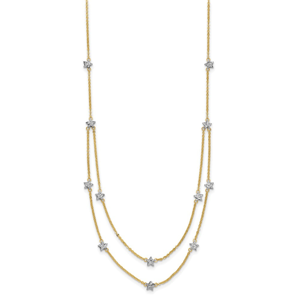 18 Inch 14K Two Tone Double Chain Star Necklace