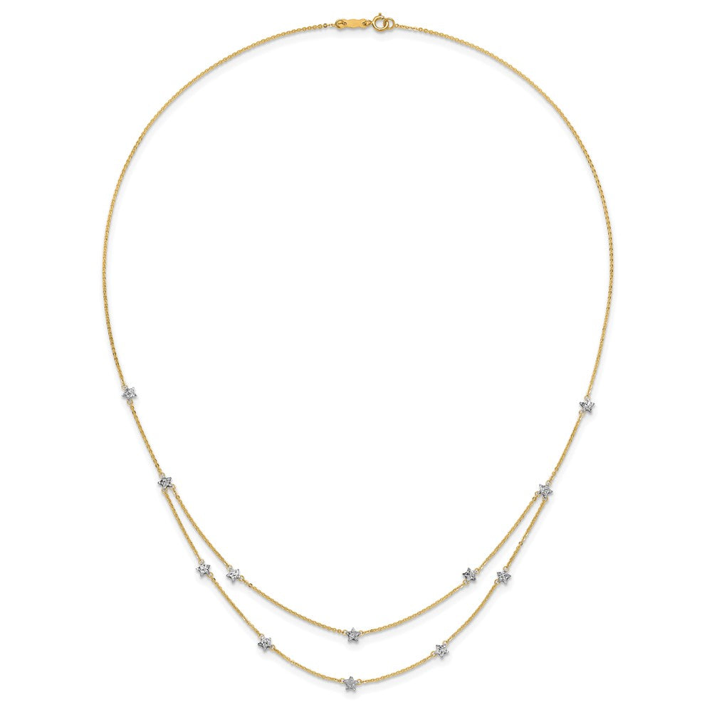 18 Inch 14K Two Tone Double Chain Star Necklace