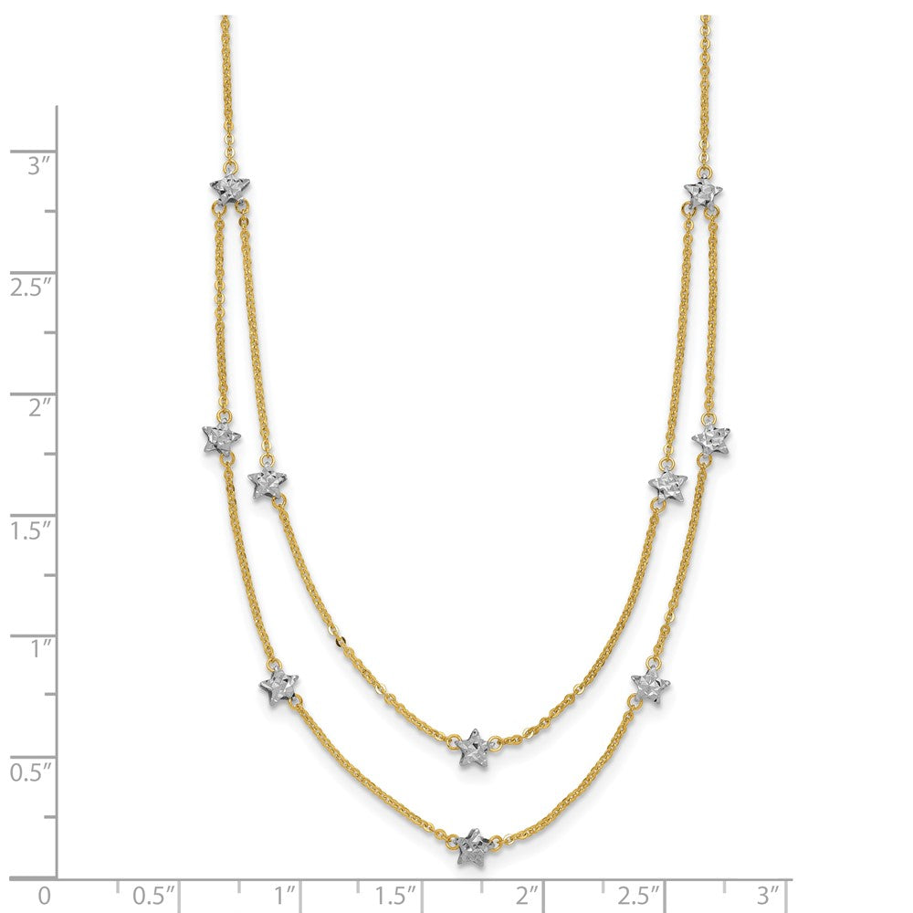 18 Inch 14K Two Tone Double Chain Star Necklace