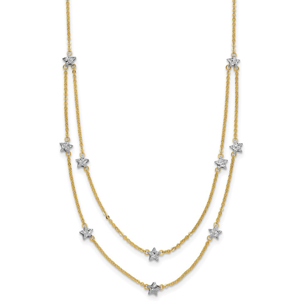 18 Inch 14K Two Tone Double Chain Star Necklace