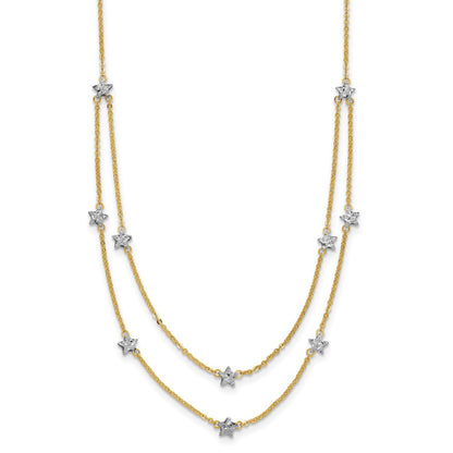18 Inch 14K Two Tone Double Chain Star Necklace