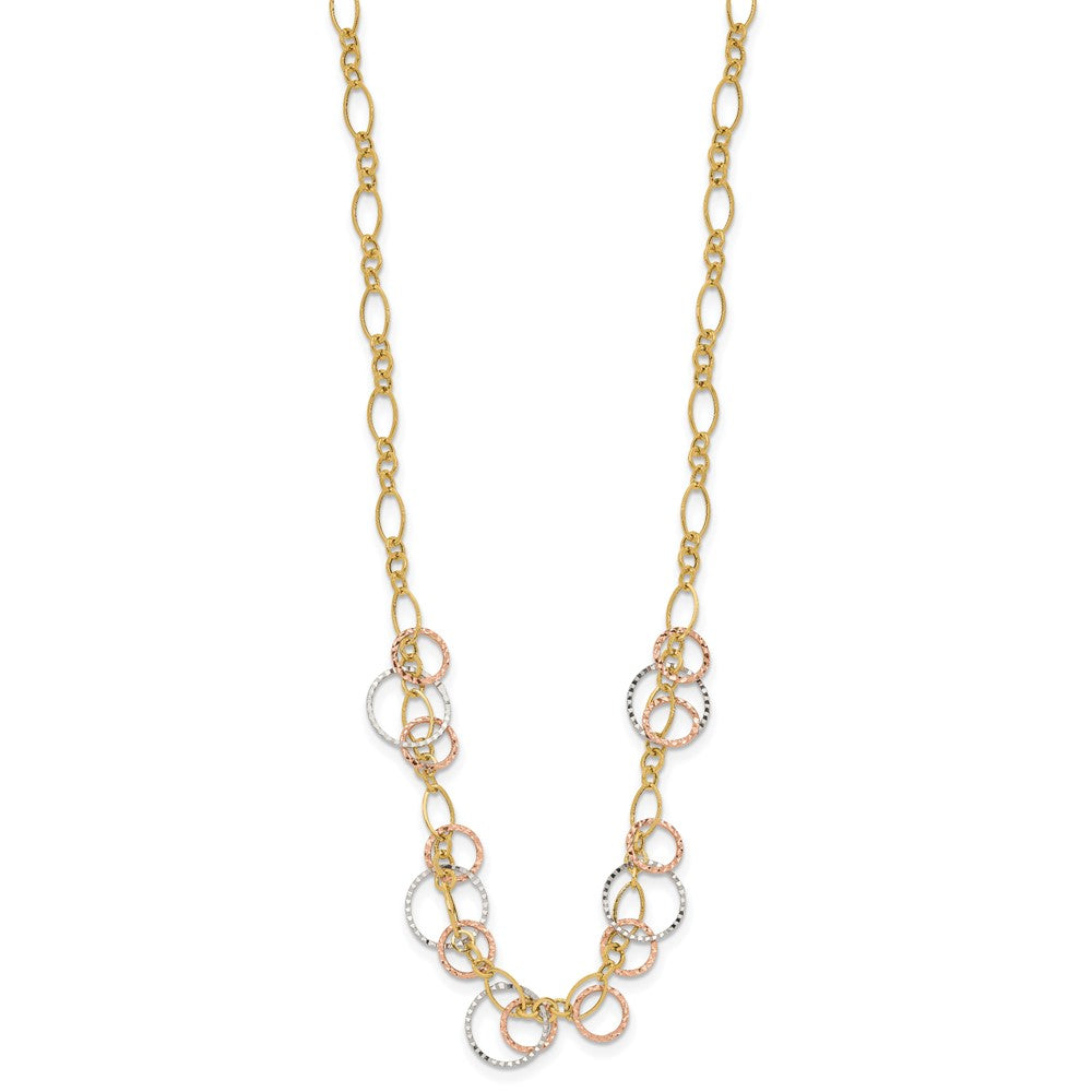 14K Tri-Color Polished Dangle Rings W/2 In Ext. Necklace