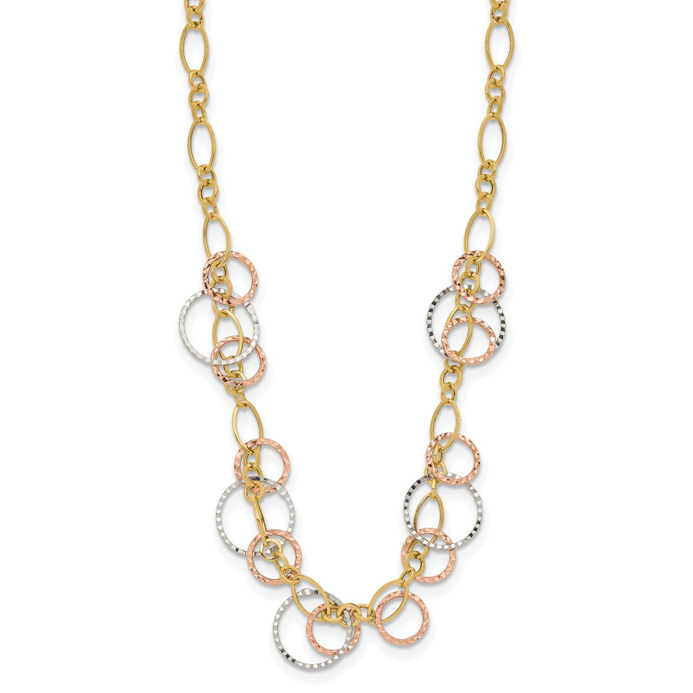 14K Tri-Color Polished Dangle Rings W/2 In Ext. Necklace