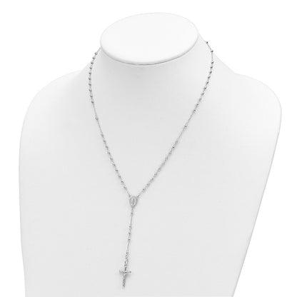 14K White Gold Polished Faceted Beads Rosary 18 Inch Necklace