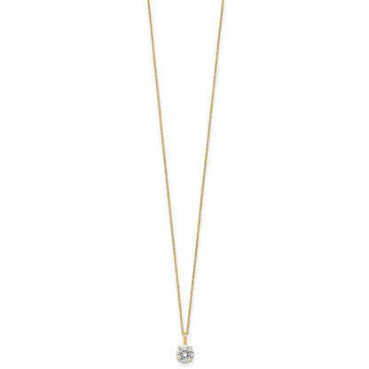 14K Yellow Gold Polished 6mm CZ Solitaire 18in Necklace