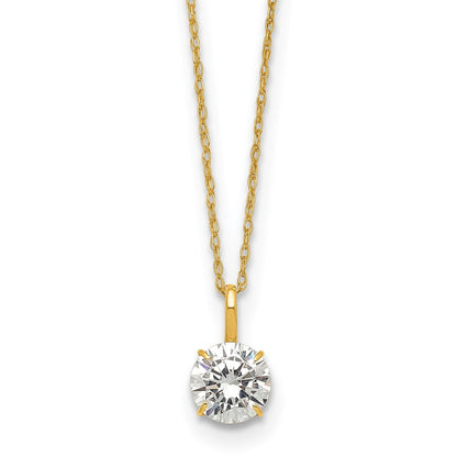 14K Yellow Gold Polished 6mm CZ Solitaire 18in Necklace