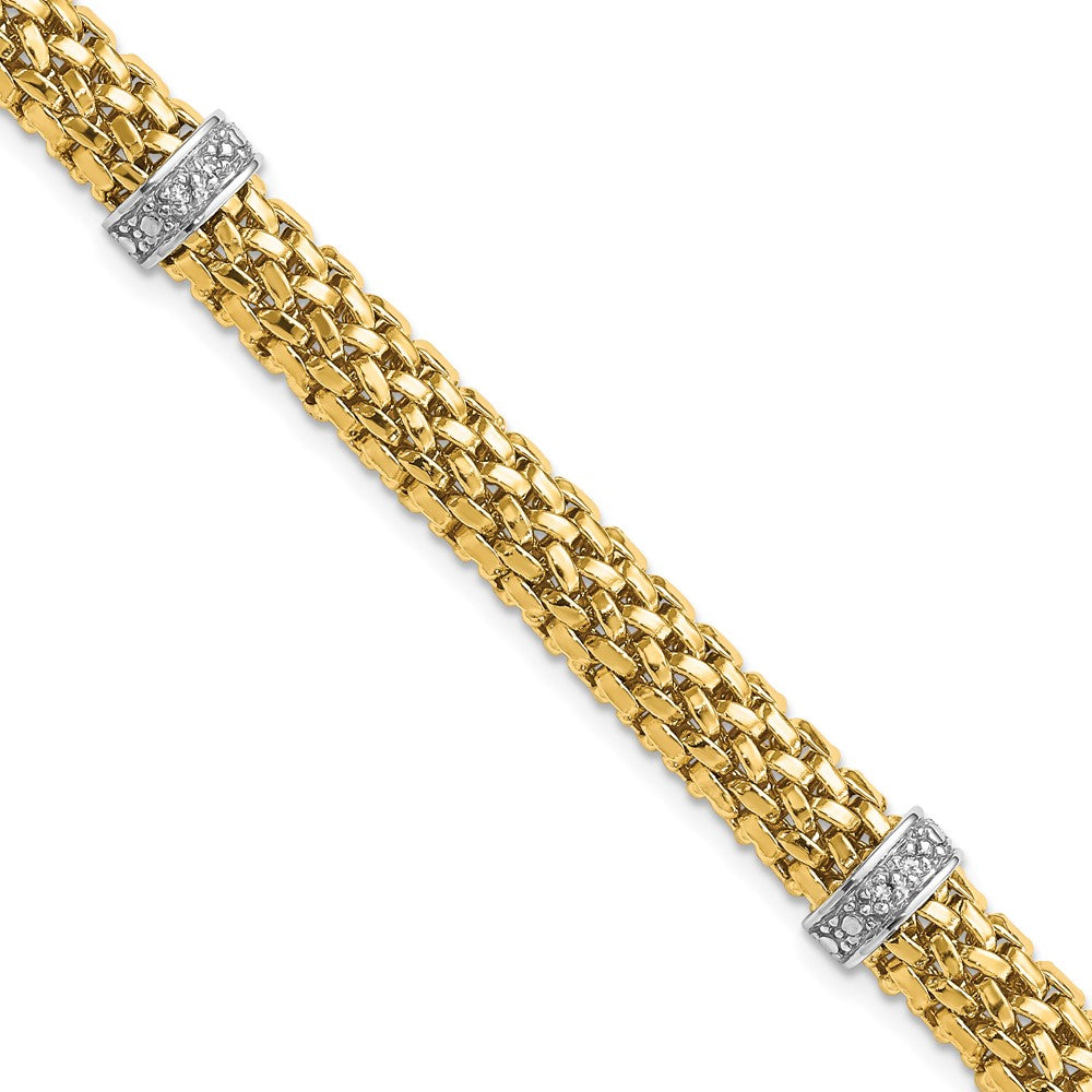7.25 Inch 14K Two-Tone 7.25In .05Ct Completed Polished Diamond & Mesh Bracelet