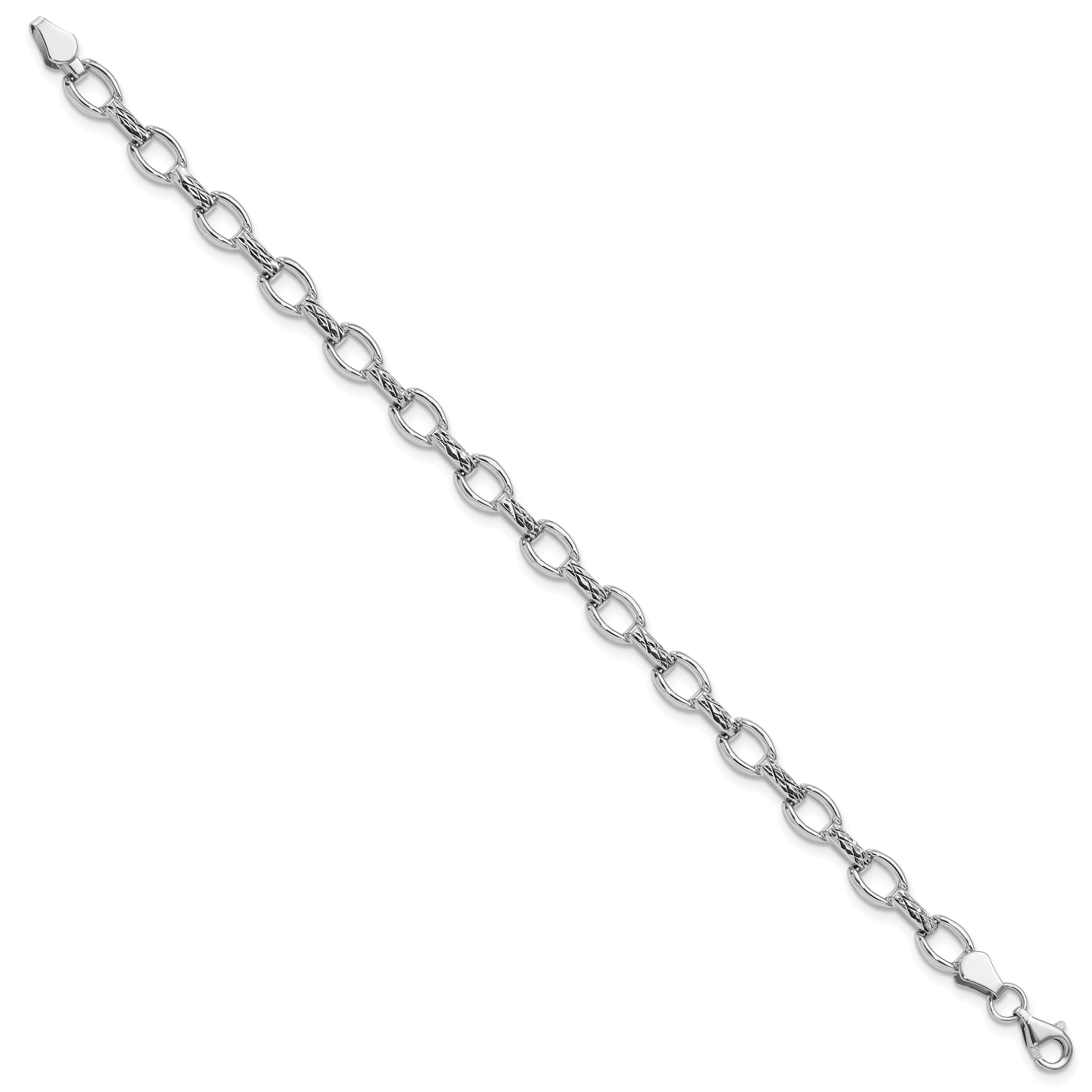 7 Inch 14K White Gold 7In Diamond-Cut Polished Fancy Bracelet
