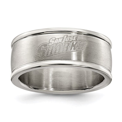 Stainless Steel San Jose Sharks Logo Band Ring Size 6