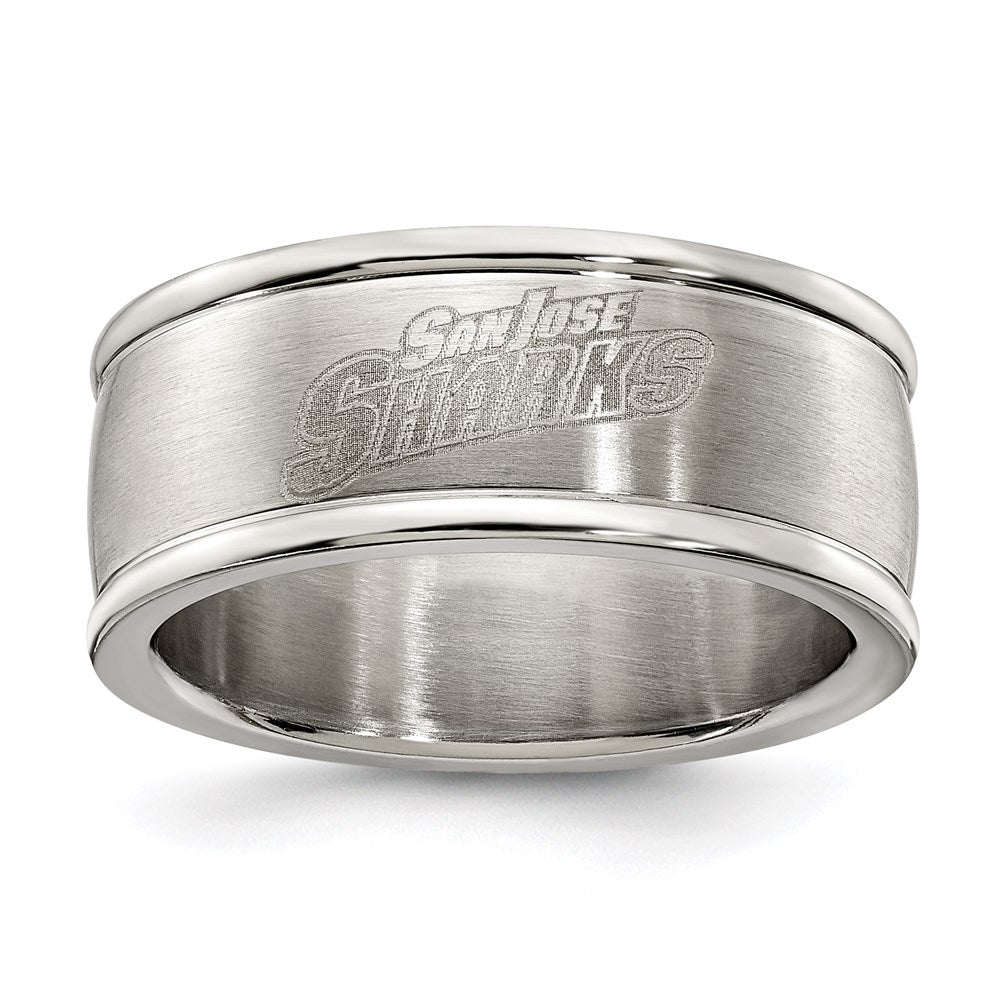 Stainless Steel San Jose Sharks Logo Band Ring Size 8