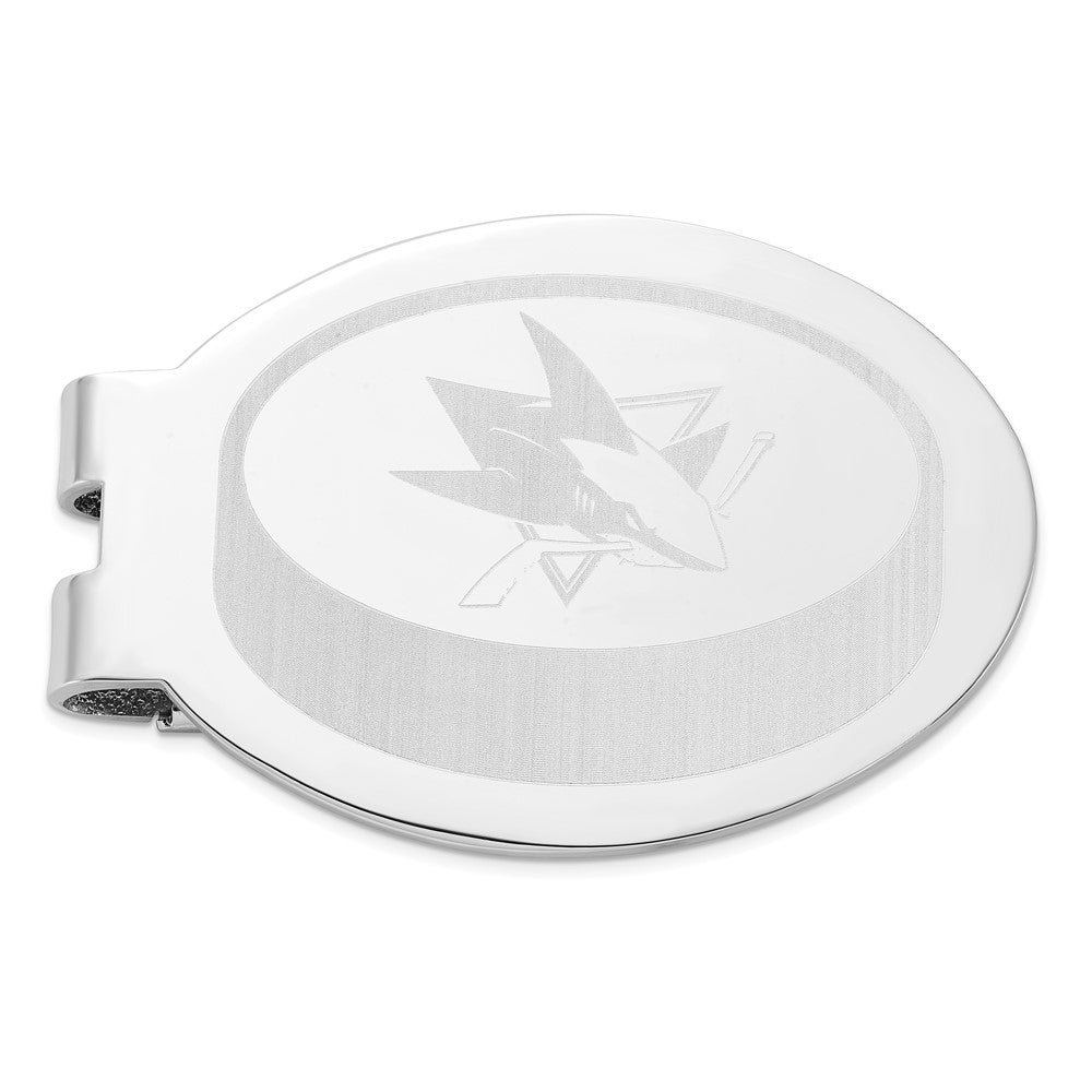 Stainless Steel Nhl San Jose Sharks Polished Oval Engraved Money Clip