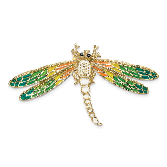 14K Yellow Gold Multi-Color Enamel Dragonfly Charm