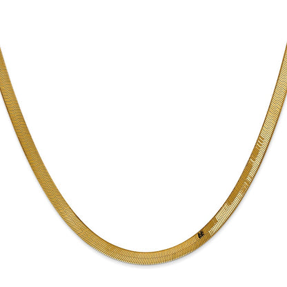 14K Yellow Gold 24 Inch 4mm Silky Herringbone With Lobster Clasp Chain Necklace