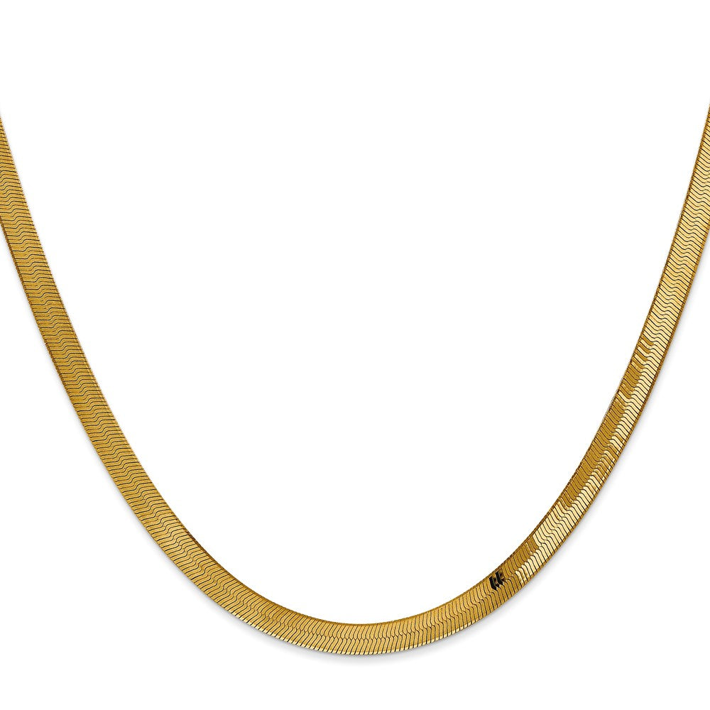 14K Yellow Gold 30 Inch 4mm Silky Herringbone With Lobster Clasp Chain Necklace