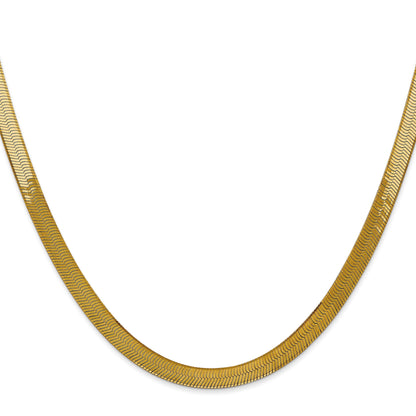 14K Yellow Gold 24 Inch 5mm Silky Herringbone With Lobster Clasp Chain Necklace