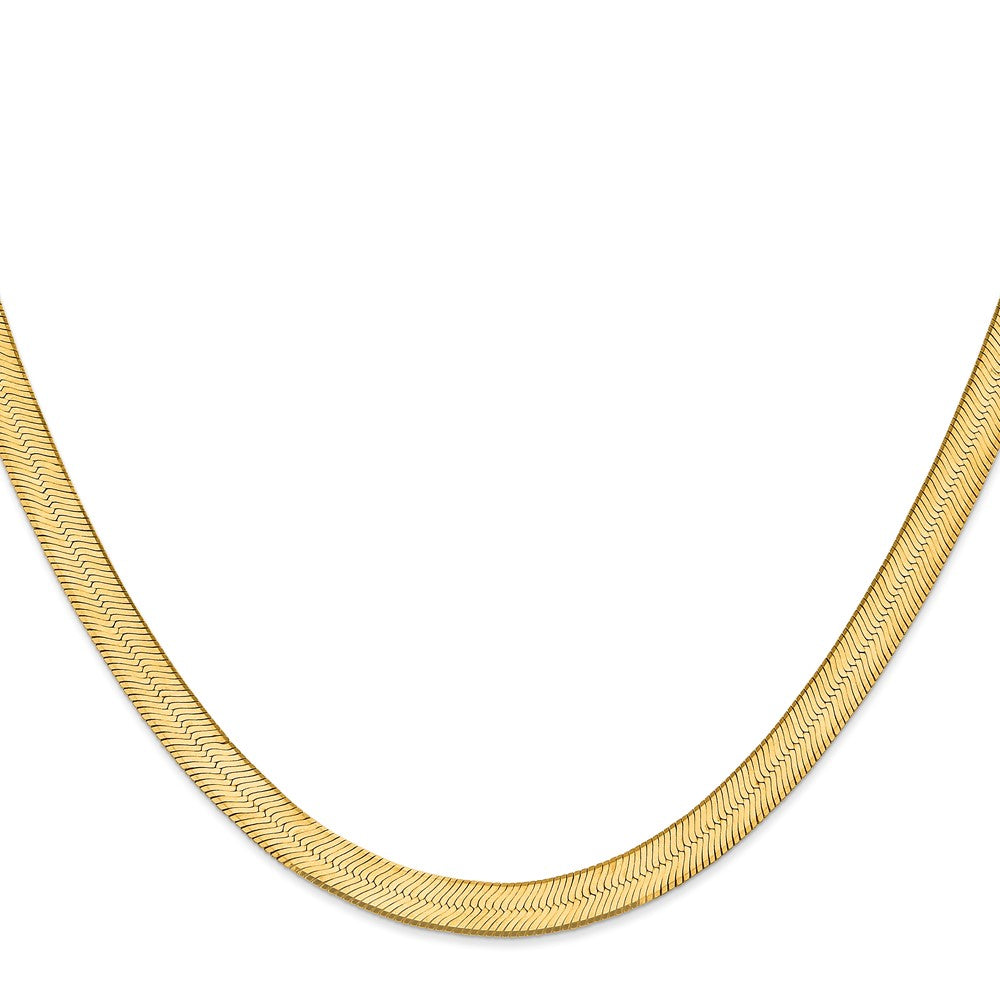 14K Yellow Gold 24 Inch 6.5mm Silky Herringbone With Lobster Clasp Chain Necklace