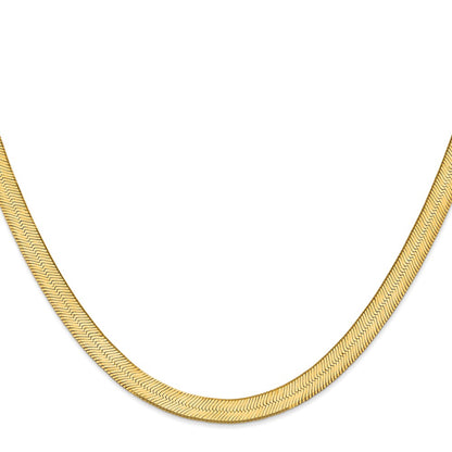 14K Yellow Gold 24 Inch 6.5mm Silky Herringbone With Lobster Clasp Chain Necklace