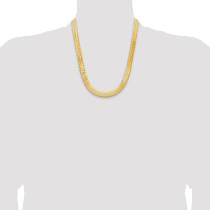 14K Yellow Gold 22 Inch 10mm Silky Herringbone With Lobster Clasp Chain