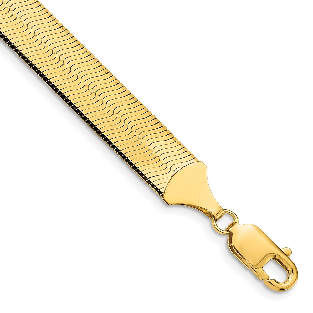 14K Yellow Gold 8 Inch 10mm Silky Herringbone With Lobster Clasp Bracelet