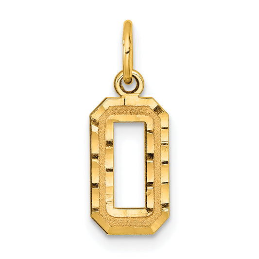 14K Yellow Gold Small Brushed Diamond-Cut Number 0 Charm