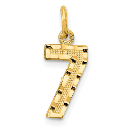 14K Yellow Gold Small Brushed Diamond-Cut Number 7 Charm