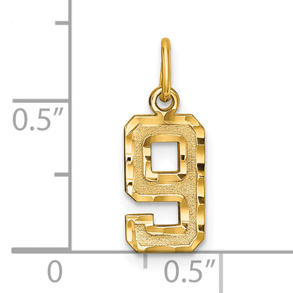 14K Yellow Gold Small Brushed Diamond-Cut Number 9 Charm
