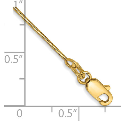 14K Yellow Gold 10 Inch .8mm Round Snake With Lobster Clasp Anklet